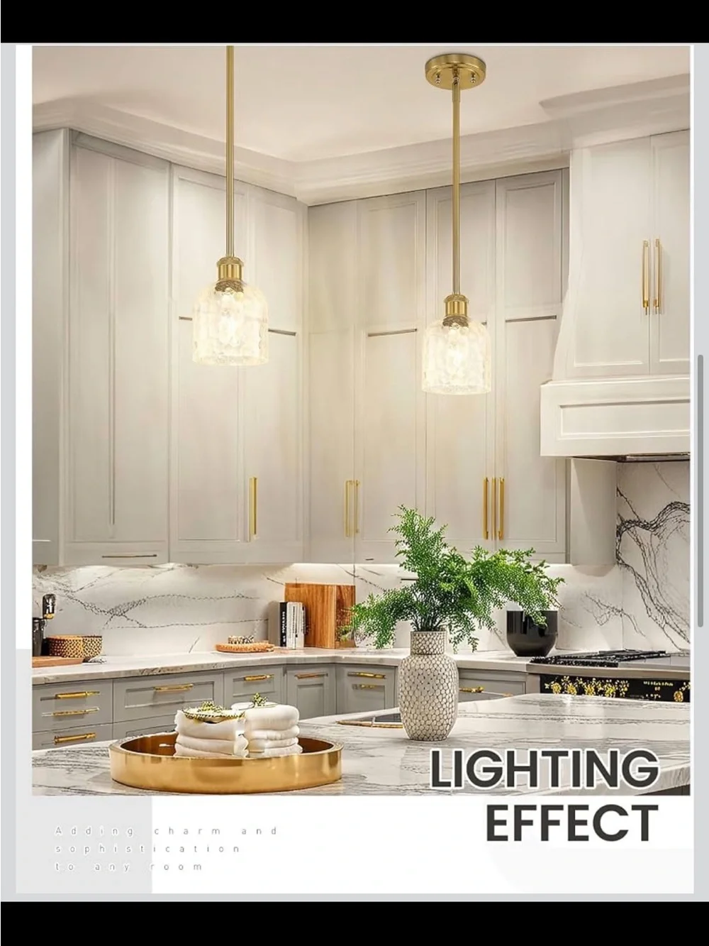 Zeyu 1-Light Kitchen Pendant Light - Vintage Hammered Glass & Gold - New in Box